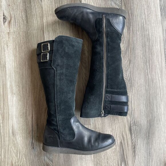 Timberland Size 6.5 Womens‎ Lakeville Suede Leather Tall Boot Black Biker Riding - Picture 1 of 8